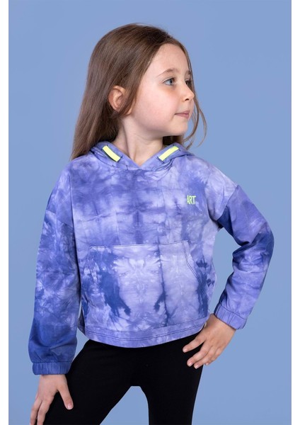 Kız Çocuk Batik Desenli Kapüşonlu Sweatshirt