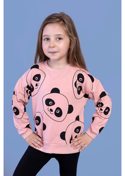 Kız Çocuk Panda Baskılı Sweatshirt