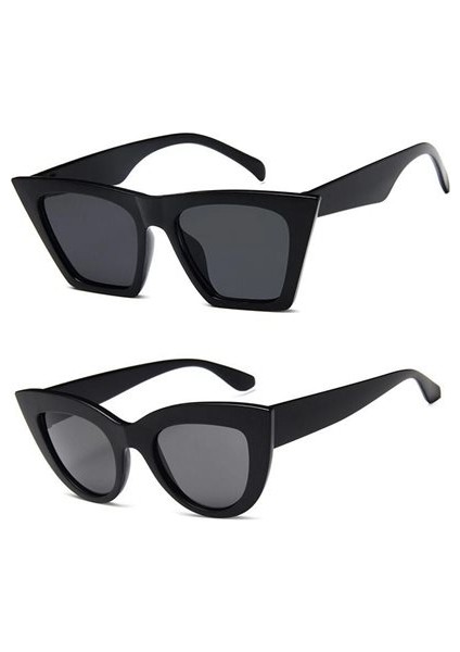 2'li Cat Eye Dörtgen Güneş Gözlüğü (Siyah) - Cat Eye Oval Güneş Gözlüğü (Siyah)