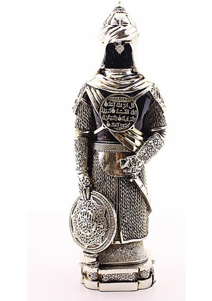 Zırhlı Cevşen Ayetli Asker Gümüş Biblo 3 Boyutlu Büyük Boy 32 CM-017