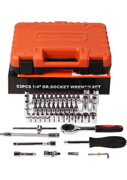 53 Parça Lokma Takımı Otomatik Cırcırlı 1/4 Uzatma Kolu Hex Adaptörlü Çantalı Set 1/4'' Profesyonel