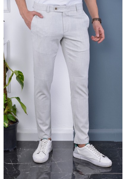 Erkek Taş Rengi Italyan Kesim Slimfit Kumaş Pantolon