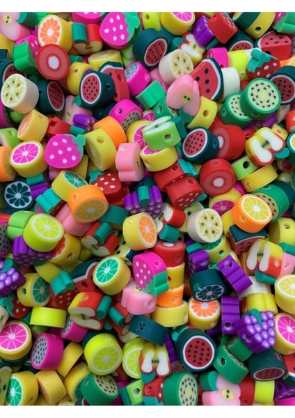 Fimo Karışık Meyve Boncuk, 10 mm Meyve Figürü 30 Adet