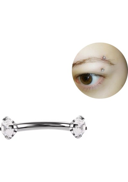 Cerrahi Çelik Zirkon Taşlı Muz Piercing - Bar uzunluğu 6 mm - Gümüş Rengi fiyatları