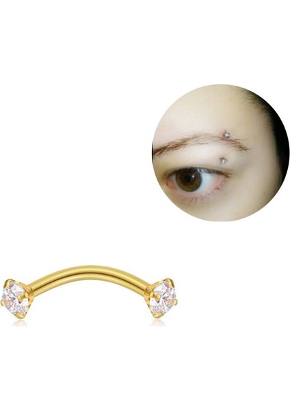 Cerrahi Çelik Zirkon Taşlı Muz Piercing 10 mm - Altın Rengi