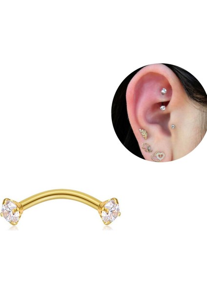 Cerrahi Çelik Zirkon Taşlı Muz Piercing 10 mm - Altın Rengi fırsatları