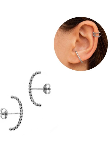 Boncuklu Stil 925 Ayar Gümüş Küpe Gümüş Rengi