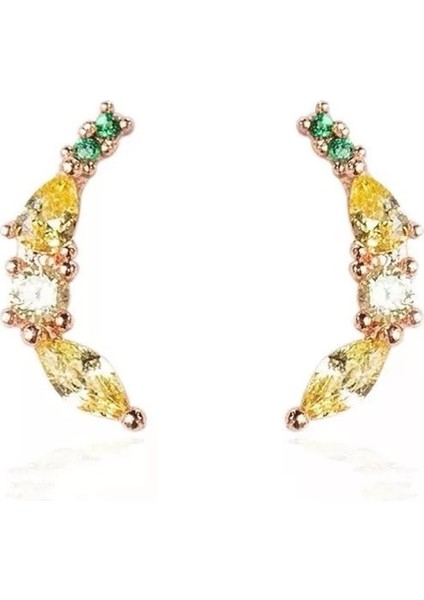 Gold Mini Muz 925 Ayar Gümüş Küpe