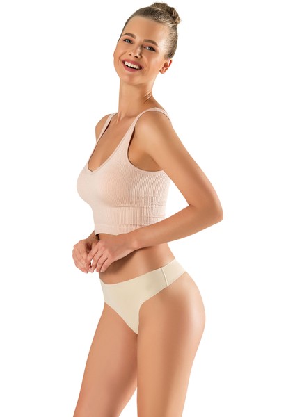 Kadın Ten Slip Tanga Lazer Kesim Kadın Iz Yapmaz Toparlayıcı Slikonlu fırsatları