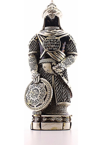 Zırhlı Cevşen Ayetli Asker Gümüş Biblo 3 Boyutlu Küçük Boy 24 CM-022