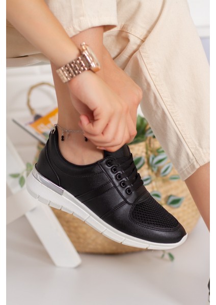 Siyah Renk Ortopedi Fileli Sneakers Ayakkabı Modeli Ortopedi Ayakkabı Rahat Ayakkabı Siyah Ayakkabı Medikal Ayakkabı