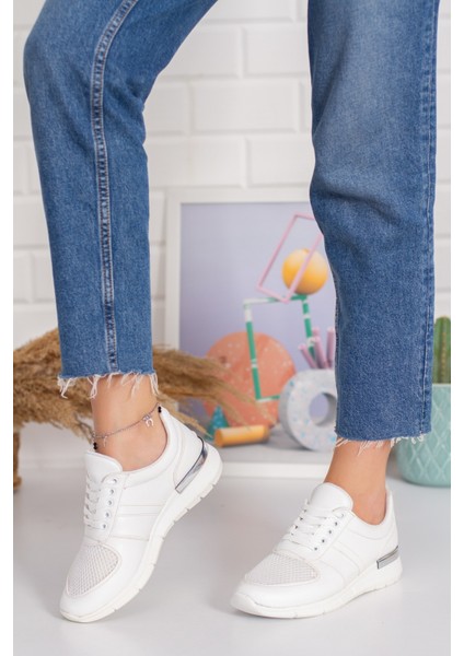 Beyaz Renk Ortopedi Sneakers Günlük Ayakkabı Medikal Ayakkabı Rahat Ayakkabı Fileli Rahat Ayakkabı Beyaz Ayakkabı