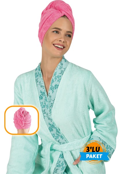 3'lü Pembe Mikrofiber Saç Bonesi Banyo & Sauna & Havuz Sonrası Havlu Pembe