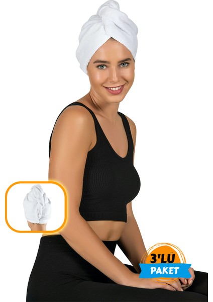 3'lü Beyaz Mikrofiber Saç Bonesi Daha Kısa Sürede Kuruluk Havlu Beyaz