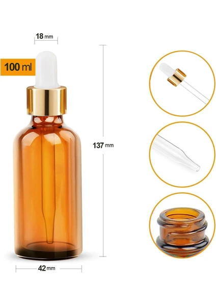 Güvenç Ambalaj 100ML - 3 Adet - Amber Damlalıklı Cam Şişe