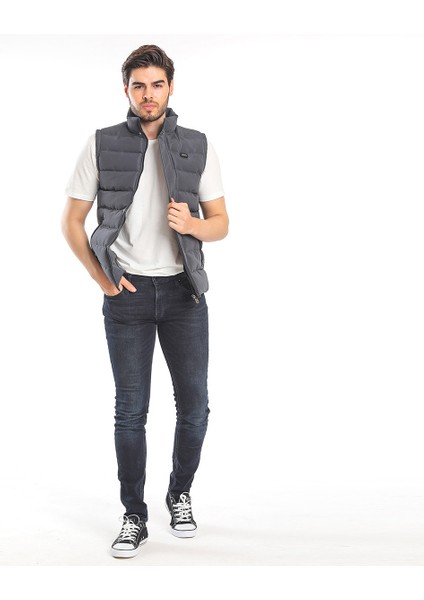 ZULA IN Erkek Slim Fit Yelek Gri