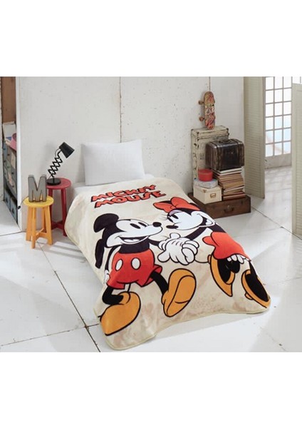 Mickey & Minnie Mouse Lovely Disney Lisanslı Tek Kişilik Çocuk Battaniyesi 150 x 200 cm.