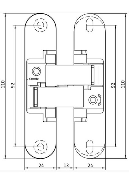 Gizli Kapı Menteşesi 180 Derece Açılım 3D Ayarlı  Anselmı Italya 110X24MM 40 kg