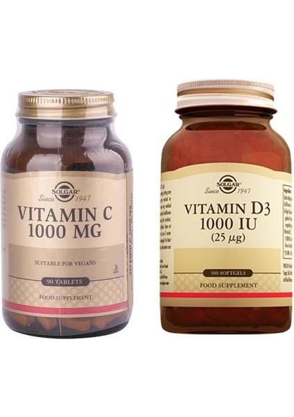 Vitamin C 1000 Mg 90 Tablet+Solgar Vitamin D3 1000 Iu 100 Tablet