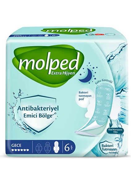 Molped Extra Hijyen Antibakteriyel Ped Tekli Gece 6'lı