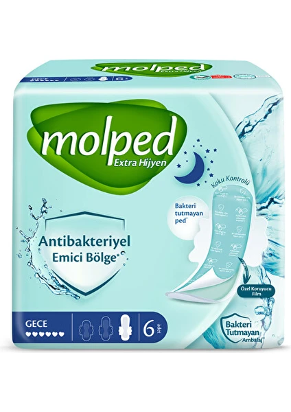 Molped Extra Hijyen Antibakteriyel Ped Tekli Gece 6'lı