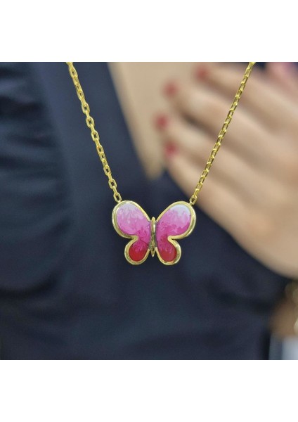 Kelebek Lazer Mine Geçişli Minimal Kolye