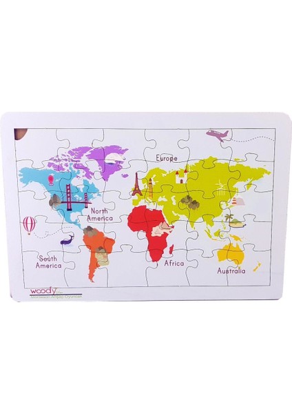 Woodylife Harita 35 Parça Puzzle Yapboz Eğitici Çocuk Oyuncak