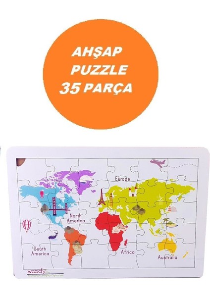 Woodylife Harita 35 Parça Puzzle Yapboz Eğitici Çocuk Oyuncak modelleri
