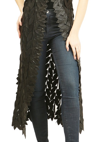 Hakiki Deri'den 130CM. Yaprak Desenli Kadın Yeleği fiyatları