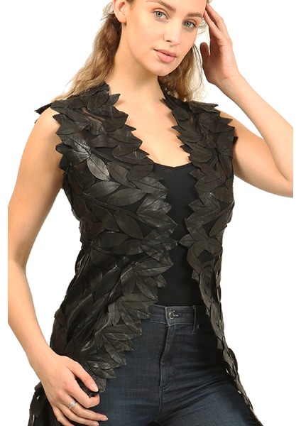 Hakiki Deri'den 130CM. Yaprak Desenli Kadın Yeleği modelleri