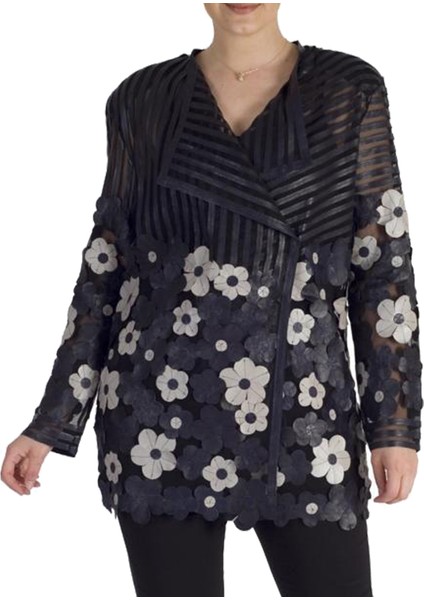 Hakiki Deri'den Papatya Desenli Kadın Uzun Ceketi indirimleri