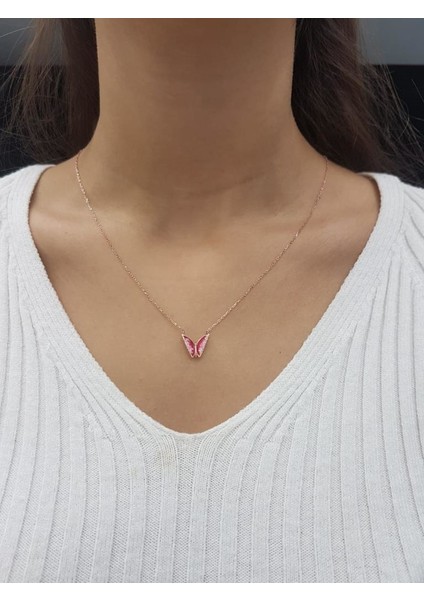 Kelebek Lazer Mineli Minimal Kolye