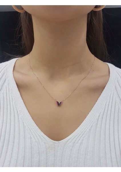 Kelebek Lazer Mineli Minimal Kolye
