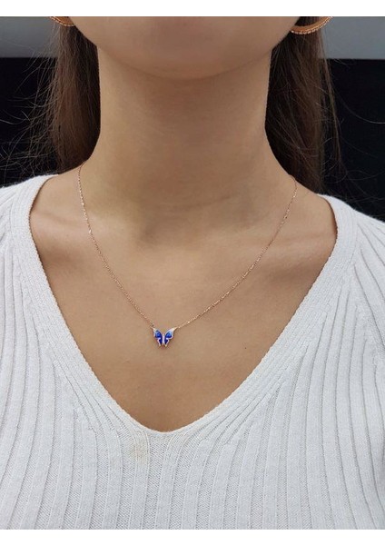 Kelebek Lazer Mineli Minimal Kolye