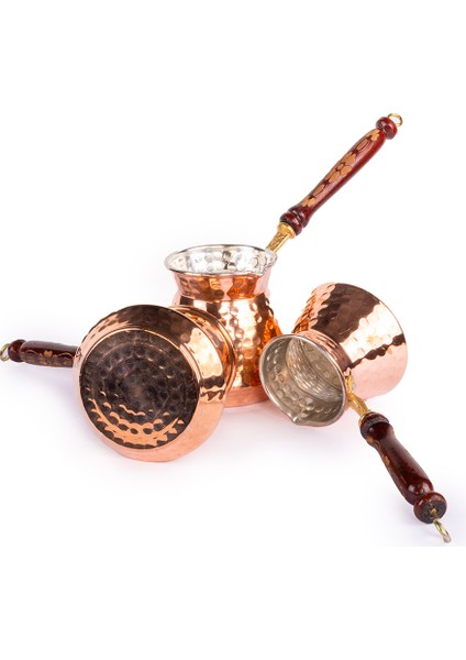 Kırmızı Dövme Bakır Cezve Takımı 3 Lü Set