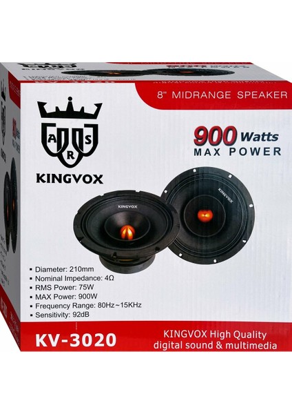 Kingvox Kv-3020 20 Cm Midrange 900Wat 75Rms Iki Adet