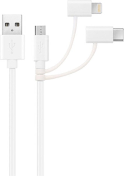 3in1 (Usb A - Type C - Micro USB - Lightning) 1 Metre Data Kablosu Beyaz