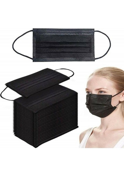 Marka Siyah Elastik Kulaklı Meltblown Maske - ( 50 Adet) - (Tıp 2r) -