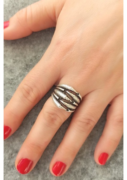 Antik Gümüş Kaplama 5 Tırnaklı Pençe Şekilli El Yapımı Ayarlanabilir Yüzük fiyatları