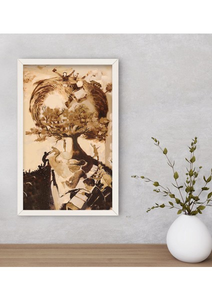 Gift Atatürk Temalı Dekoratif Ahşap Beyaz Çerçeveli Tablo-41