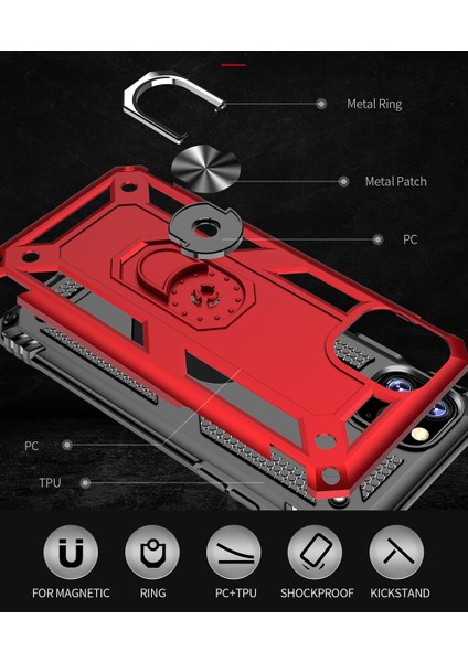iPhone 11 Pro Max İçin Çift Katmanlı Halkalı Standlı ShockProof Kılıf (Yurt Dışından)