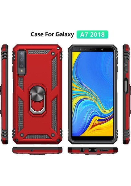 Samsung Galaxy A7 2018 İçin Çift Katmanlı Halkalı Standlı ShockProof Kılıf (Yurt Dışından)