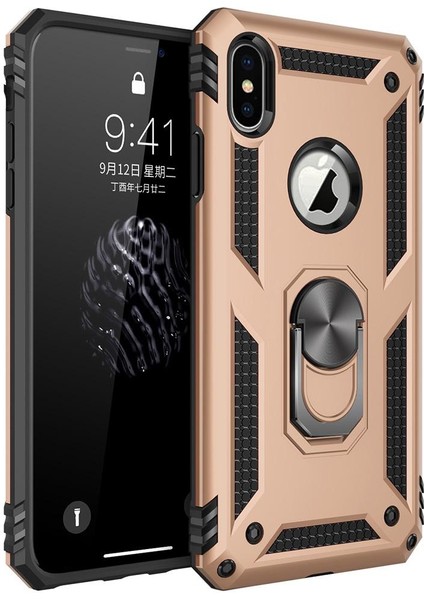 iPhone X / iPhone XS İçin Çift Katmanlı Halkalı Standlı ShockProof Kılıf (Yurt Dışından)