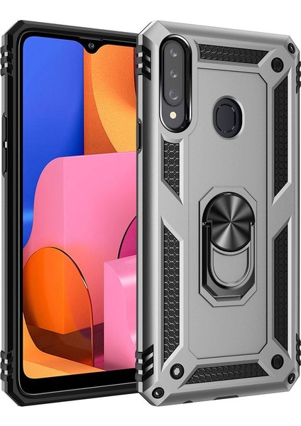 Samsung Galaxy A20S İçin Çift Katmanlı Halkalı Standlı ShockProof Kılıf (Yurt Dışından)