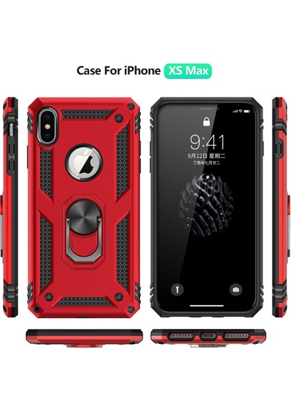 iPhone X / iPhone XS İçin Çift Katmanlı Halkalı Standlı ShockProof Kılıf (Yurt Dışından)