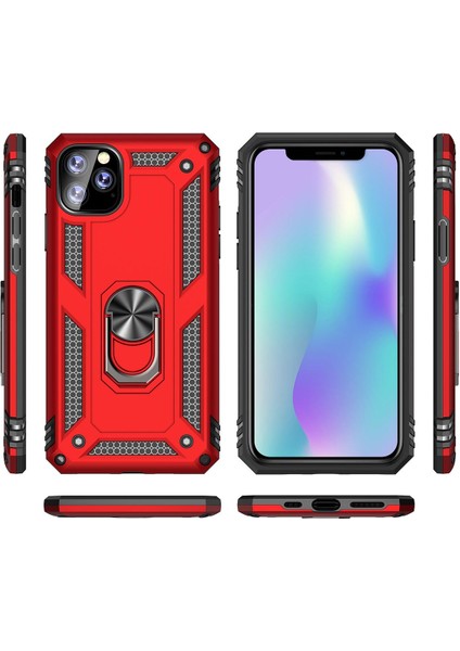 iPhone 11 Pro Max İçin Çift Katmanlı Halkalı Standlı ShockProof Kılıf (Yurt Dışından)