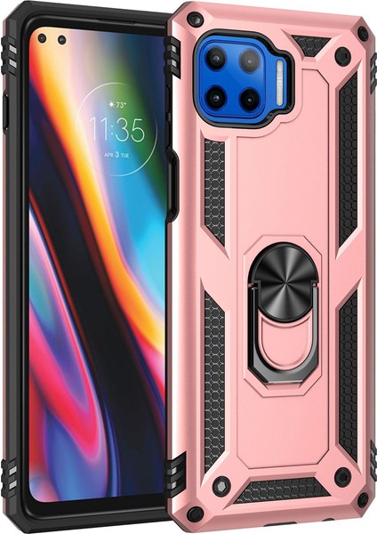 Motorola Moto G 5G Plus İçin Çift Katmanlı Halkalı Standlı Kılıf (Yurt Dışından)