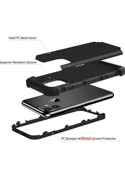 iPhone 11 İçin Pc Yumuşak Tpu Bumper 3'ü 1 Arada Koruma ShockProof Kılıf (Yurt Dışından)