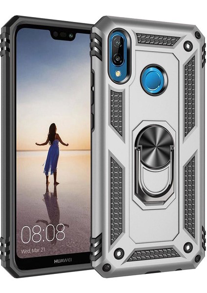 Huawei P20 Lite İçin Çift Katmanlı Halkalı Standlı ShockProof Kılıf (Yurt Dışından)