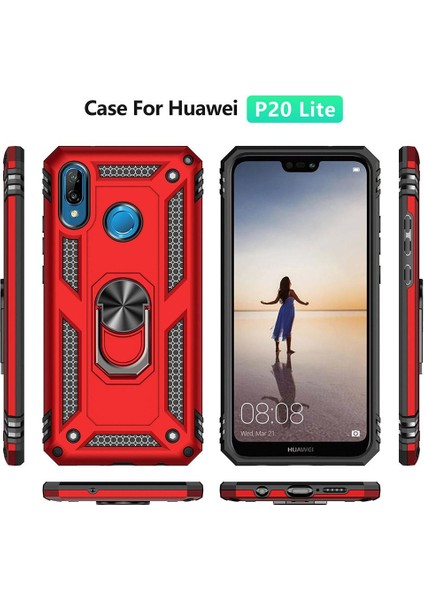 Huawei P20 Lite İçin Çift Katmanlı Halkalı Standlı ShockProof Kılıf (Yurt Dışından)